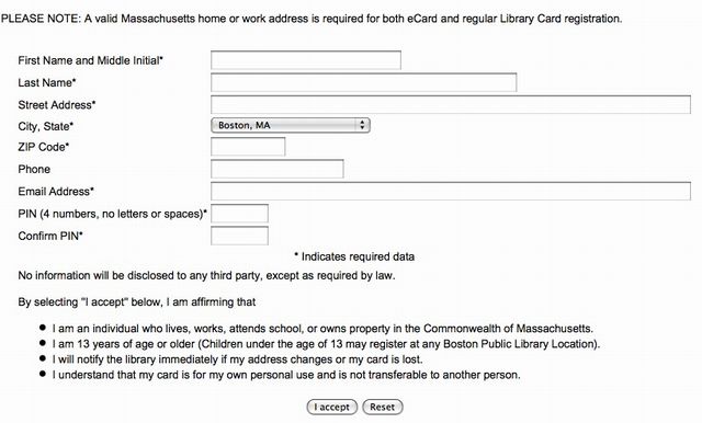 Boston Public Library eCard Form Example