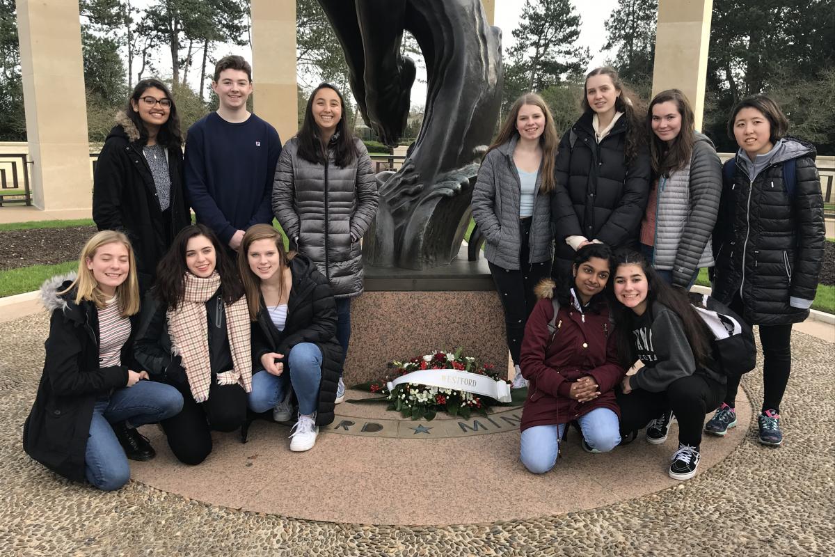 WA students lay a wreath at the American Cemetery in Normandy in February 2020